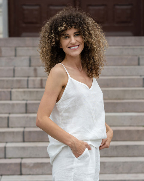 Linen Slip Top Camisole Kim Pure White ❤️ menique